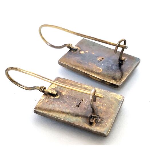 Amethyst Earrings Sterling Artisan Hand Crafted Enamel Pierced Gold Finish - Picture 6 of 10